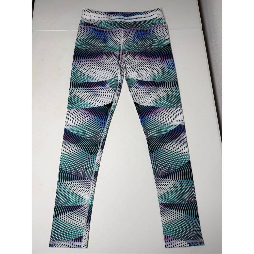 Women’s Yoga Pants Size L High Waist Leggings Multicolor Abstract Print - Picture 2 of 8